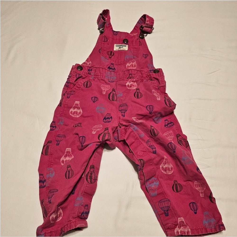 OshKosh B’Gosh 100% Cotton VestBak Overalls Pink Hot Air Balloons 24 Months